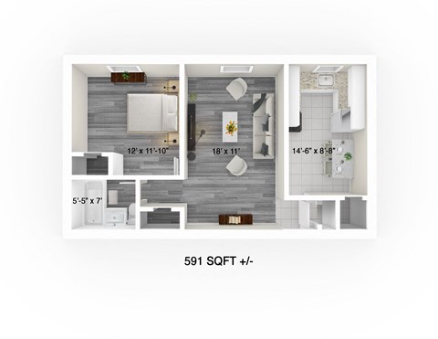 1 Bed 1 Bath Floor Plan at 700 Corydon Apartment, Apartments for Rent in Winnipeg